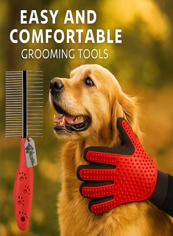 Western Era 2 in 1 Pet Bathing Grooming Combo for Dogs & Cats | Dual Side Metal Teeth Comb & Silicone Deshedding Glove | Loose Hair, Tangles, Dirt | Tick & Flea | All Breeds & Sizes (Random) - Image 3